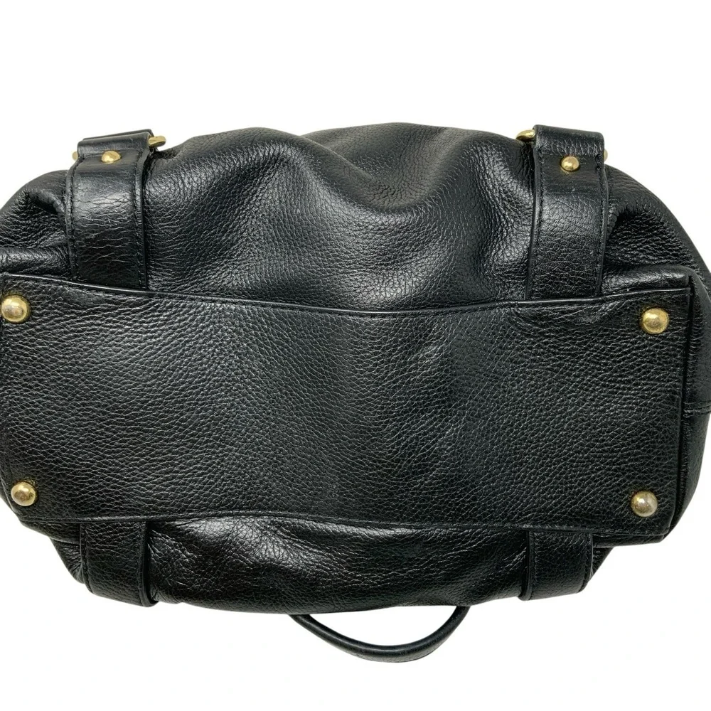 Michael Kors Satchel Black Pebbled Leather Gold Hardware Handbag Medium Boho